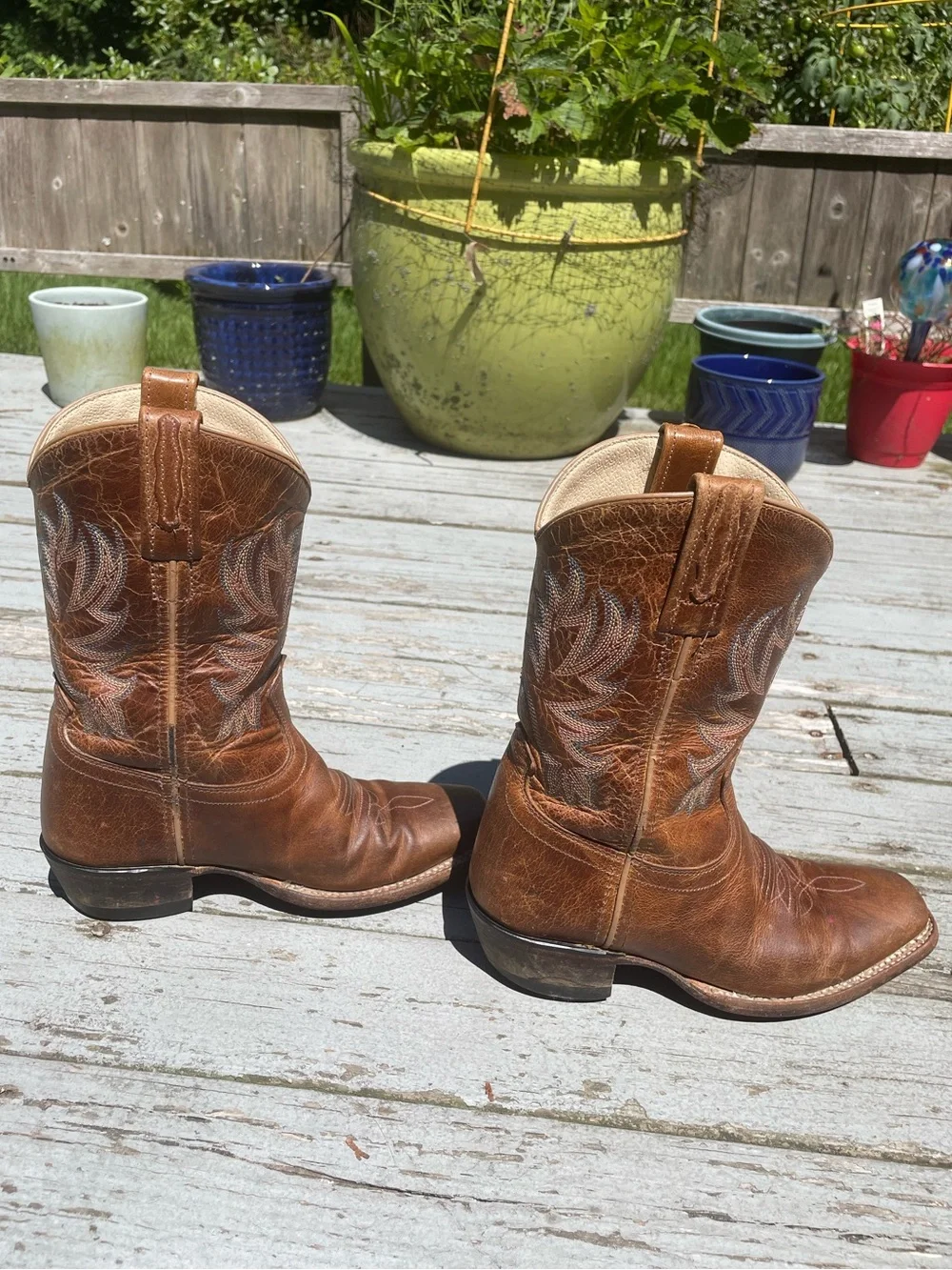 Old West guc leather kids cowboy boots size 13